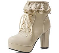 SJJH Bottines à fermeture éclair latérale | Bottes pour femme pour port saisonnier, talon de 9,5 cm, style coréen, polyvalent, Abricot, 43 EU