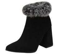 SJJH Bottines à motif léopard pour femme - Talon bloc de 9,5 cm et fermeture éclair à l'arrière - Garniture en fourrure synthétique et doublure intérieure - Pour fêtes et soirées, Noir , 46 EU