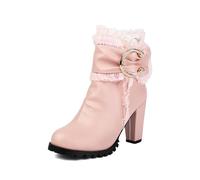 SJJH Bottines à talon de 8,5 cm - Bottes tendance pour femme - Plateforme de 1 cm - Bout rond - Confortables, Rose, 46 EU