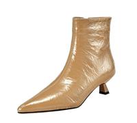 SJJH Bottines de bureau pour femme | Talon de 4,5 cm, dentelle, fermeture éclair latérale, Abricot, 39 EU