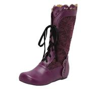 SJJH Bottines en dentelle à fleurs pour femme | 4 cm de rehaussement intérieur avec application florale, laçage avec détails en dentelle pour le quotidien et les fêtes, lilas, 41 EU
