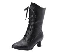 SJJH Bottines pour femme avec bout pointu | Talon bloc de 5,5 cm | Laçage réglable | Cuir synthétique | Style britannique, Noir , 43 EU
