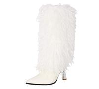 SJJH Bottines pour femme avec talon de chat - Talon de 9 cm - Doublure en fourrure synthétique - Style rétro - Mode d'hiver - Trois hauteurs, Blanc mi-mollet, 41 EU