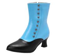 SJJH Bottines pour femme - Talon bloc de 5,5 cm et motif rivets - Intérieur doublé et fermeture éclair - Pour le quotidien et les loisirs, bleu, 42 EU