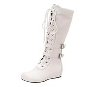 SJJH Bottines pour femme - Talon caché de 4 cm - Fermeture éclair latérale - Laçage pour les loisirs, Blanc., 41 EU