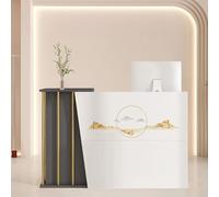 SJMDMZD Comptoir Caisse Accueil en Bois et Métal - Large Plateau, Rangement Sécurisé, Idéal pour Boutique ou Entreprise(Size:120x40x90cm,Color:Motif)