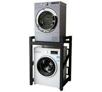 SJMDMZD Étagère Machine à Laver 3 Hauteurs Réglables, Support Lave Linge Sèche Linge, Kit de Superposition, Capacité de Charge 250 kg, Meuble de Rangement pour Buanderie Salle de Bain Black B