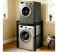 SJMDMZD Support Machine à Laver Réglable, Étagère au-Dessus Machine à Laver et Sèche-Linge, Kit de Superposition Lave Linge Sèche Linge 3 Hauteurs Réglables pour Buanderie, Charge 300kg Black D
