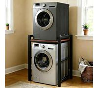 SJMDMZD Support Machine à Laver Réglable, Étagère au-Dessus Machine à Laver et Sèche-Linge, Kit de Superposition Lave Linge Sèche Linge 3 Hauteurs Réglables pour Buanderie, Charge 300kg Black B