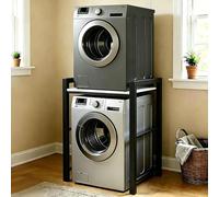 SJMDMZD Support Machine à Laver Réglable, Étagère au-Dessus Machine à Laver et Sèche-Linge, Kit de Superposition Lave Linge Sèche Linge 3 Hauteurs Réglables pour Buanderie, Charge 300kg Black C