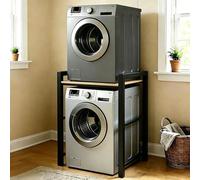 SJMDMZD Support Machine à Laver Réglable, Étagère au-Dessus Machine à Laver et Sèche-Linge, Kit de Superposition Lave Linge Sèche Linge 3 Hauteurs Réglables pour Buanderie, Charge 300kg Black A