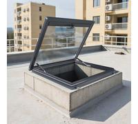 SJMDMZD Trappe de Toit en Aluminium avec Panneau PC Transparent, Couvercle de Toiture Étanche avec Vérins Hydrauliques, Fenêtre D'accès pour Grenier, Terrasse et Garage, Cadre Aluminium 55x55cm