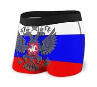 SJOAOAA Boxer classique pour homme avec drapeau russe et armoiries de la Russie - Sous-vêtements imprimés - Boxer extensible avec pochette, Noir , L