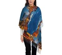 SJOAOAA Écharpes de voile pour femme - Longue écharpe d'hiver douce et chaude avec pompons - Écharpe pour femme, Venise Night, taille unique
