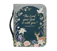 SJOAOAA Lord Citations Floral Bible Cover Case with a Bookmark, Green Bible Bag Handle Book Sleeve Protector Pouch en simili cuir Taille M
