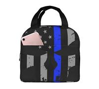 SJOAOAA Sac à déjeuner isotherme réutilisable et étanche Motif tête de mort Bleu à rayures