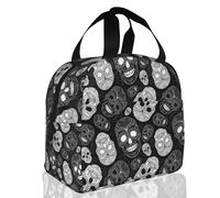 SJOAOAA Sac à déjeuner isotherme réutilisable et étanche Motif tête de mort Noir et blanc