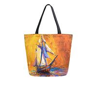 SJOAOAA Sac à provisions unisexe motif bateau à voile réutilisable pliable décontracté élégant pour plage, voyage, travail, école, sac à main