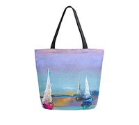 SJOAOAA Sac à provisions unisexe motif bateau à voile réutilisable pliable décontracté élégant pour plage, voyage, travail, école, sac à main