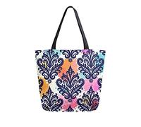 SJOAOAA Sac à provisions unisexe motif floral damassé bohème réutilisable, pliable, décontracté et élégant pour la plage, les voyages, le travail, l'école, les courses, sac à main