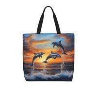 SJOAOAA Sac à provisions unisexe réutilisable pour mathématiques, géométrie, geek calculus, grande capacité, décontracté, sac à main, sac à main, Dauphins au coucher du soleil, Taille unique