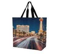 SJOAOAA Sac à provisions unisexe standard - Sac fourre-tout réutilisable pliable à bandoulière Sac à main, Nuit de Las Vegas, Taille unique