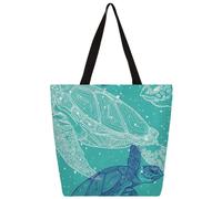 SJOAOAA Sac fourre-tout en toile à motif océan pour femme et fille - Grand sac à main réutilisable avec poche zippée - Motif tortue de mer, comme sur l'image, Taille unique