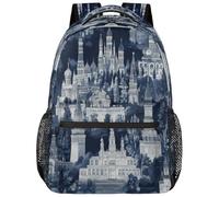 SJOAOAA Style-2376 Sac à dos léger pour l'école, le voyage, pour ordinateur portable, Architecture de la ville bleu foncé, One Size, Sac à dos daypack
