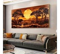 SJPRRUOD Affiche et impressions d'éléphants au coucher du soleil, animaux sauvages des prairies africaines, peinture sur toile, décoration murale pour salon (75 x 150 cm (30 x 59 po) / sans cadre)
