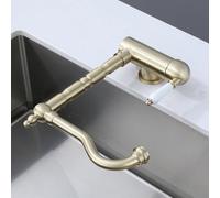 SJQKA Mitigeur Cuisine Rabattable Noir, Laiton Robinet Cuisine Pliable Mitigeur De Cuisine Sous Fenêtre Avec Bec Orientable 360° Robinetterie Evier Rabattable Devant Fenêtre (or brosse)