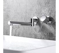 SJQKA-Mitigeur Lavabo Encastrable Bec Pivotant à 180 ° Robinet Mural Salle de Bain Laiton Robinet Salle Bain Montage Mural, Robinets de baignoire avec l?Eau Froide & Chaude (Silver)