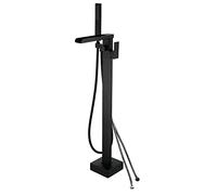 SJQKA Robinet De Baignoire Avec Douchette Cascade Baignoire Robinet Mitigeur Au Sol Autoportant Melangeur Baignoire Îlot Sur Pied Avec Poignée noir(connexion externe)