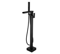 SJQKA Robinet De Baignoire Avec Douchette Cascade Baignoire Robinet Mitigeur Au Sol Autoportant Melangeur Baignoire Îlot Sur Pied Avec Poignée noir(connexion interne)