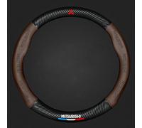 SJSHOPS Housse de Volant pour Mitsubishi L200,Antidérapante Protection Volant Auto Cuir PU Respirante avec Logo,Couvre Volant Élégant Confortable pour Accessoires Car,Brown