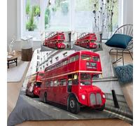 SJSXWQN Housse de Couette 140x200 cm Enfant Bus Rouge Parure de Lit 2 Personnes avec Fermeture Éclair Doux Respirant Microfibre Housse de Couette et 2 Taie d'oreiller 65x65 cm