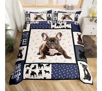 SJSXWQN Housse de Couette 240 x 260 cm Adulte Bouledogue FrançAis Parure de Lit 2 Personnes avec Fermeture Éclair Doux Respirant Microfibre Housse de Couette et 2 Taie d'oreiller 65x65 cm