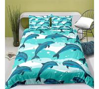 SJSXWQN Housse de Couette 240 x 260 cm Adulte Dauphin Bleu Canard Parure de Lit 2 Personnes avec Fermeture Éclair Doux Respirant Microfibre Housse de Couette et 2 Taie d'oreiller 65x65 cm