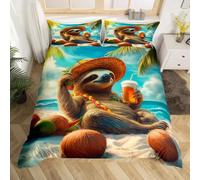 SJSXWQN Housse de Couette 240 x 260 cm Adulte Paresseux De La Plage Parure de Lit 2 Personnes avec Fermeture Éclair Doux Respirant Microfibre Housse de Couette et 2 Taie d'oreiller 65x65 cm