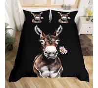 SJSXWQN Housse de Couette 90x190 cm Enfant âNe Noir Parure de Lit 1 Personne avec Fermeture Éclair Doux Respirant Microfibre Housse de Couette et 2 Taie d'oreiller 65x65 cm