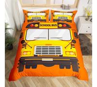 SJSXWQN Housse de Couette 90x190 cm Enfant Bus Scolaire Jaune Parure de Lit 1 Personne avec Fermeture Éclair Doux Respirant Microfibre Housse de Couette et 2 Taie d'oreiller 65x65 cm