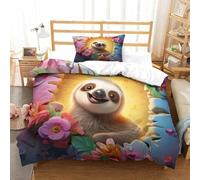 SJSXWQN Housse de Couette 90x190 cm Enfant Paresseux Mignon Parure de Lit 1 Personne avec Fermeture Éclair Doux Respirant Microfibre Housse de Couette et 2 Taie d'oreiller 65x65 cm