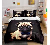 SJSXWQN Parure de Lit 220x240 cm Adulte Carlin Noir Housse de Couette 2 Personnes avec Fermeture Éclair Doux Respirant Microfibre Housse de Couette et 2 Taie d'oreiller 65x65 cm