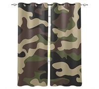 SJSXWQN Rideau Occultant Camouflage Jaune Rideau avec à Oeillets, Rideau Thermique Isolant Anti Froid, Rideau 0ccultant Thermiques pour Chambre, Salon, Cuisine, 2 Pièces L140 x H138 cm