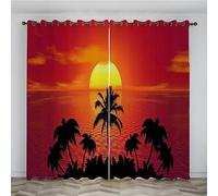 SJSXWQN Rideau Occultant Coucher De Soleil Rouge Rideau avec à Oeillets, Rideau Thermique Isolant Anti Froid, Rideau 0ccultant Thermiques pour Chambre, Salon, Cuisine, 2 Pièces L140 x H260 cm