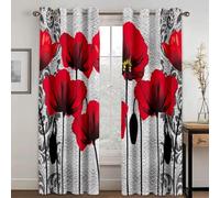 SJSXWQN Rideau Occultant Fleur De Coquelicot Rouge Rideau avec à Oeillets, Rideau Thermique Isolant Anti Froid, Rideau 0ccultant Thermiques pour Chambre, Salon, Cuisine, 2 Pièces L140 x H225 cm