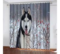 SJSXWQN Rideau Occultant Husky Gris Rideau avec à Oeillets, Rideau Thermique Isolant Anti Froid, Rideau 0ccultant Thermiques pour Chambre, Salon, Cuisine, 2 Pièces L140 x H240 cm