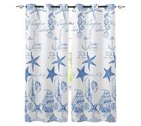 SJSXWQN Rideau Occultant Voilier éToile De Mer Bleue Rideau avec à Oeillets, Rideau Thermique Isolant Anti Froid, Rideau 0ccultant Thermiques pour Chambre, Salon, Cuisine, 2 Pièces L140 x H260 cm