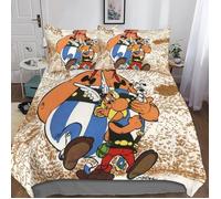 SJT0A4778 Parure de lit Astérix 3D imprimée en microfibre 3 pièces avec housse de couette et taies d'oreiller zippées 200X200 CM