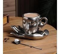SJTJSPX Ensemble Tasses à Expresso en Céramique avec Soucoupes,Tasses à Café 260ML,Tasse Cappuccino Vintage Créatif Motif 3D Visage ET Mains,Tasse Mug pour Thé, Céréales, Petit-Déjeuner,Latte,Moka