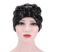 SJTJSPX Turban plissé à paillettes pour femme - Bonnet de nuit en coton - Bonnet de nuit pour perte de cheveux - Printemps et automne - Bonnet de sommeil musulman hijab Inde Afrique - Chapeau chimio